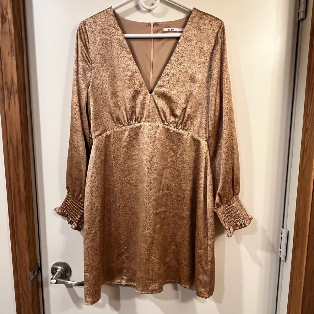 Mi Ami Shimmery Gold Long Sleeve Mini Dress - Size Medium